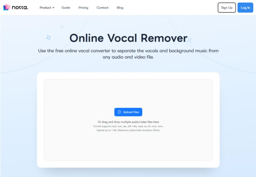 Notta Online Vocal Remover 音樂伴唱帶線上製作免費工具