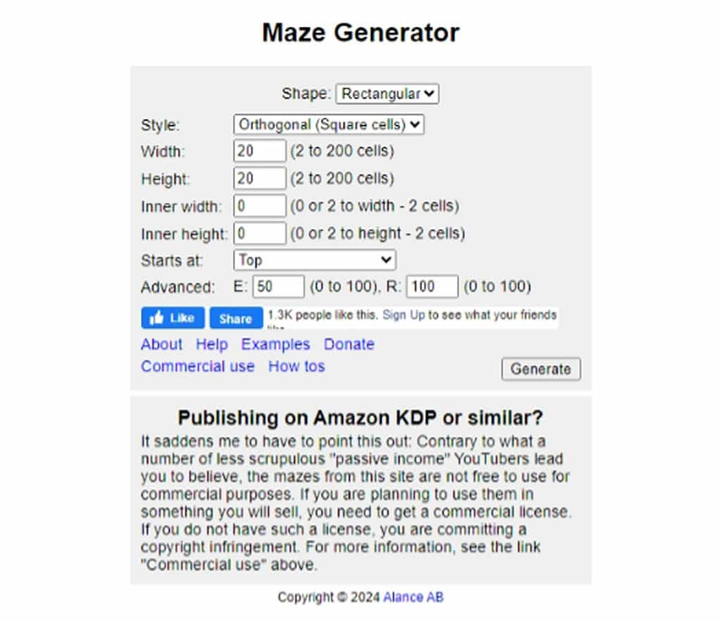 Maze Generator 線上迷宮產生器，附解答並可轉 PDF 或 SVG、PNG 圖檔
