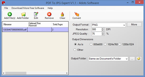 4dots PDF To JPG Expert 將 PDF 文件輸出成圖片(PNG、JPEG、BMP...)