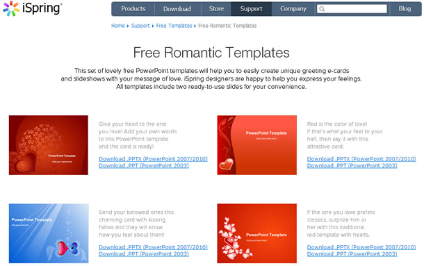iSpring Free Romantic Templates 免費情人節 PowerPoint 模板下載