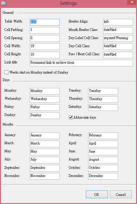 HTML Month Creator Application 建立具有網址連結的月曆產生器