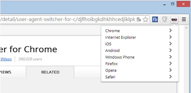 User-Agent Switcher for Chrome 將 Chrome  偽裝成不同的網頁瀏覽器 - Chrome 瀏覽器擴充功能