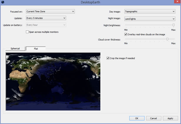 DesktopEarth 可即時更新地球全景晝夜變化與衛星雲圖的 Windows 桌面背景