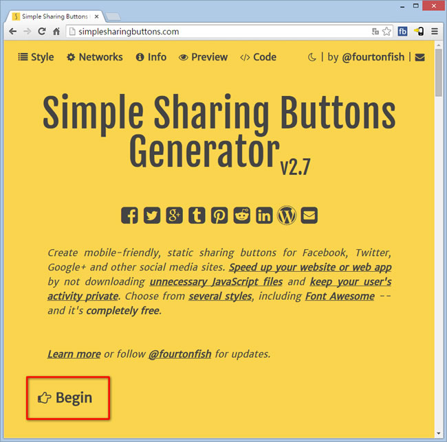 Simple Sharing Buttons Generator 社群網站分享按鈕，HTML + CSS 線上產生器