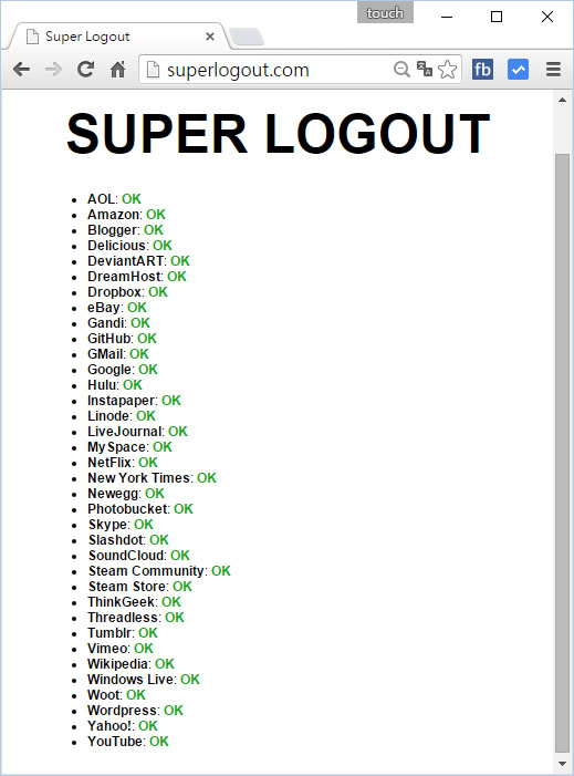 SUPER LOGOUT 一次幫你登出含 Dropbox、Yahoo、Skype 在內的近 40個網站帳號
