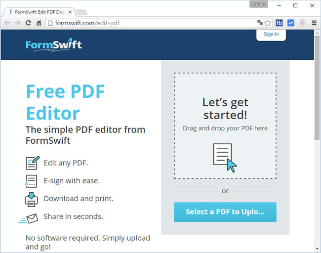 FormSwift Free PDF Editor 線上輕鬆編輯 PDF 檔，可抹除文字、加入圖片、文字、符號或簽名檔