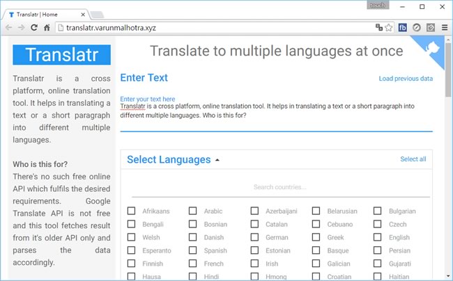 透過 Translatr 網站，一次就能將原文翻譯成多國語言