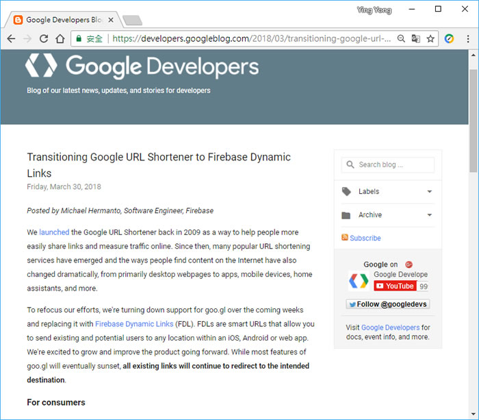 Google 宣布 goo.gl 縮址服務即將停止 ，但已建立的永久有效