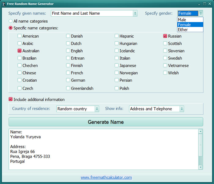Free Random Name Generator 美國、法國、日本等各國名字產生器