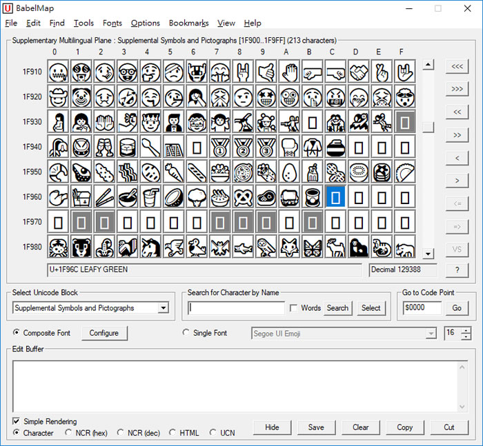 BabelMap 包含各國語言、表情、符號、圖示的 Unicode 字元表