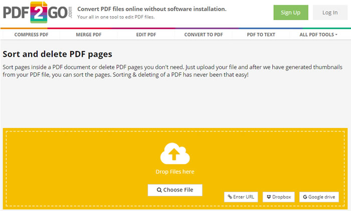 PDF2GO 線上重新排序、翻轉或刪除 PDF 頁面