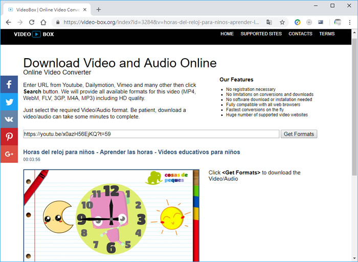 VideoBox 支援 Youtube、Facebook、YouKu 等數百個影音網站影片下載的免費線上服務