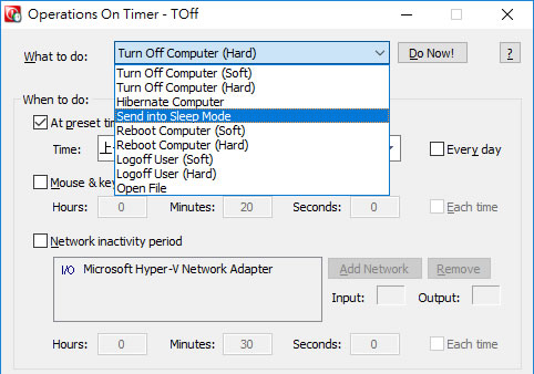 TOff 讓電腦在指定的時間或依鍵盤、網路有相關動作時，做出指定的回應