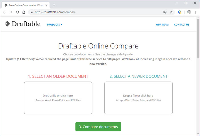 Draftable Online Compare 線上幫你比對兩份文件內容不同之處