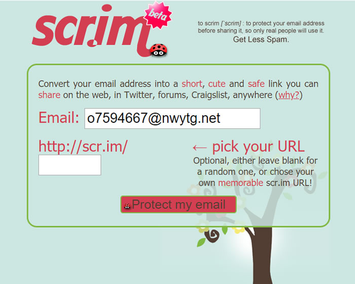 scr.im 利用網址分享你的電子郵件地址