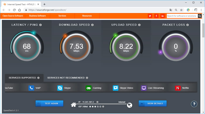 SourceForge Speed Test  網路測速免費服務