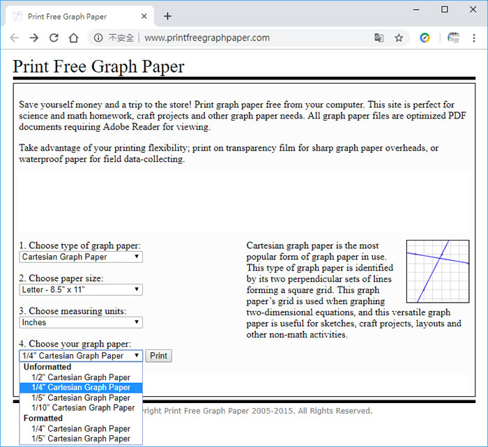 Print Free Graph Paper 可列印坐標、工程、對數、概率...等圖紙的免費網站服務