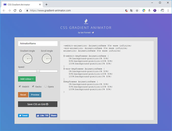 CSS Gradient Animator 利用 CSS 做出色彩漸層動畫