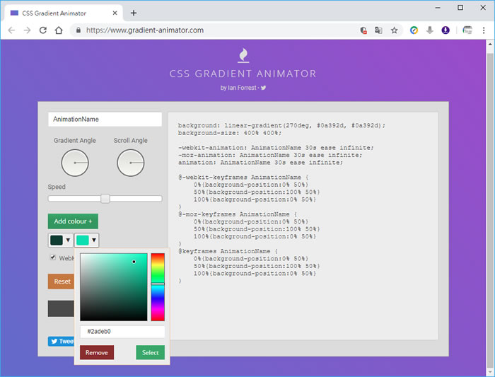 CSS Gradient Animator 利用 CSS 做出色彩漸層動畫