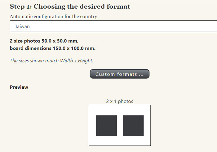 Passport photo online 讓單一大頭照，自動拼出 2吋 4X2 8張的尺寸