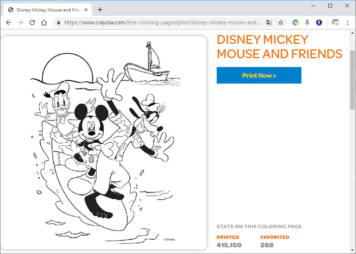 Crayola 迪士尼著色圖卡免費下載列印