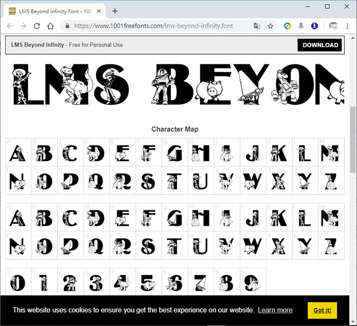 LMS Beyond Infinity Font 免費玩具總動員字型