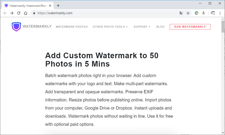 Watermarkly 圖片加入浮水印線上免費工具