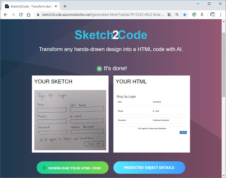 Sketch2Code 使用 AI 將手繪設計稿轉換成 HTML 程式碼