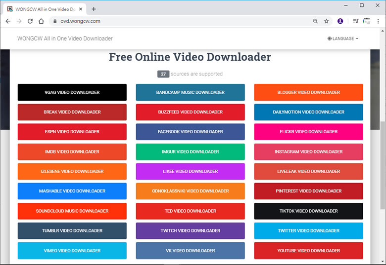WONGCW All in One Video Downloader 包含 Instagram 在內的共 27個網站影片下載免費線上工具