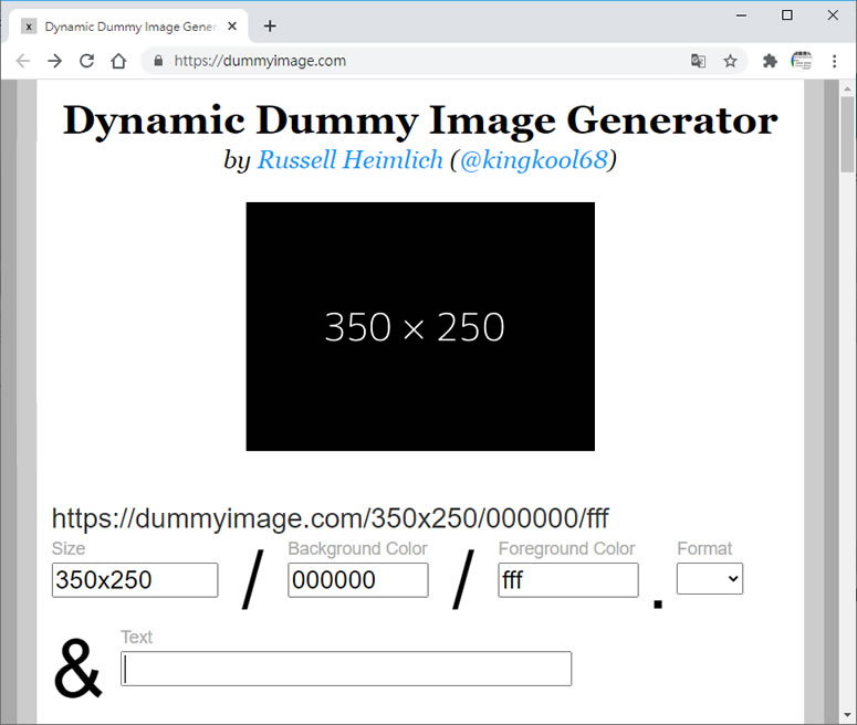 Dynamic Dummy Image Generator 透過網址後接圖片尺寸、顏色就可即時調整佔位圖片大小的產生器