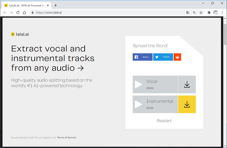 Lalal.ai  可將人聲與伴奏聲分離的免費線上服務(內有效果試聽)