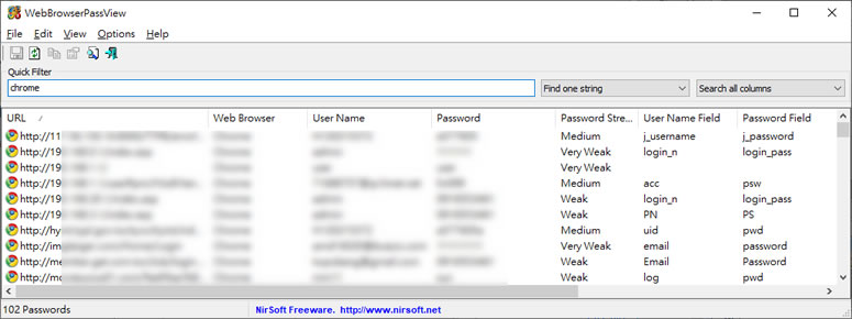 WebBrowserPassView 找出儲存在瀏覽器內的用戶名稱與密碼