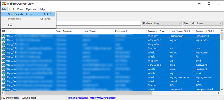 WebBrowserPassView 找出儲存在瀏覽器內的用戶名稱與密碼