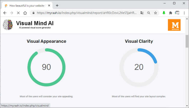 Visual Mind AI 透過 AI 幫網站外觀視覺項目評分，了解網站吸引力