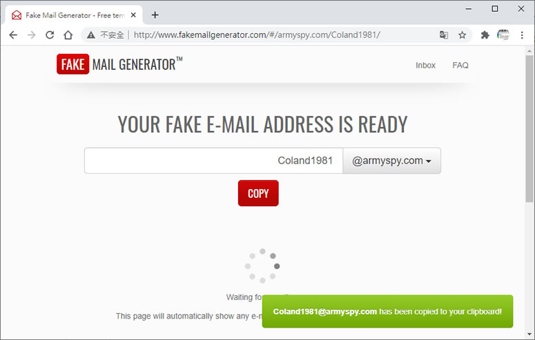 Fake Mail Generator 24小時的臨時性的電子郵件信箱