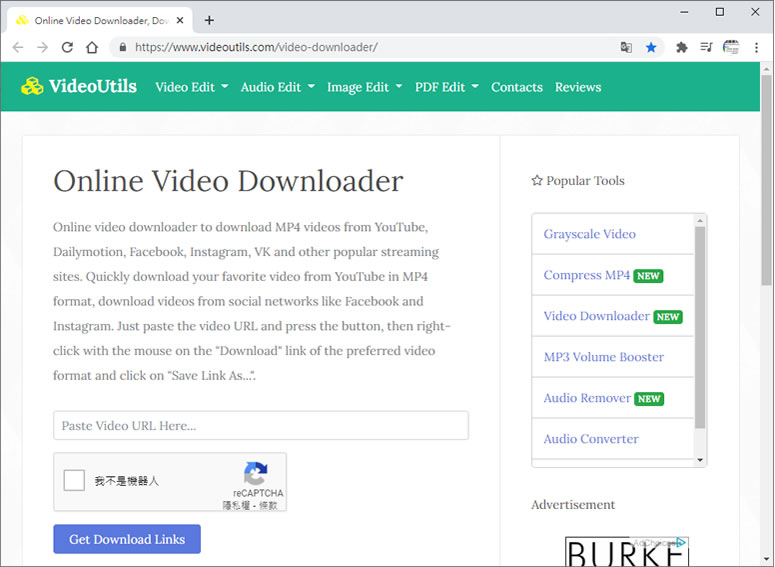 VideoUtils Online Video Downloader  可下載 YouTube 影片的免費網路服務