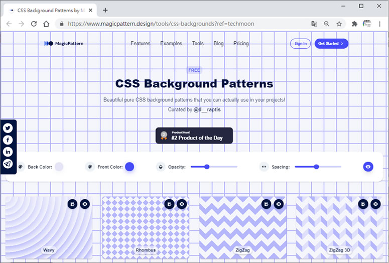 CSS Background Patterns 提供純 CSS 背景圖案免費使用