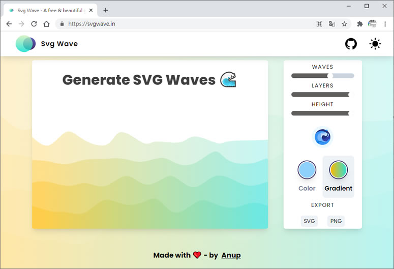 SVG Waves 波浪形狀的 SVG 或 PNG 圖片產生器