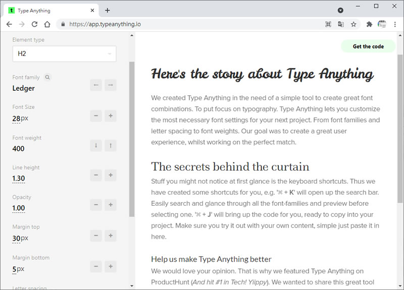 Type Anything 視覺化調整網頁文字字體、間距、大小...的 CSS 語法產生器