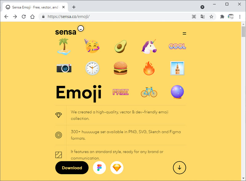Sensa Emoji 免費下載高品質且為向量圖形的表情符號集合