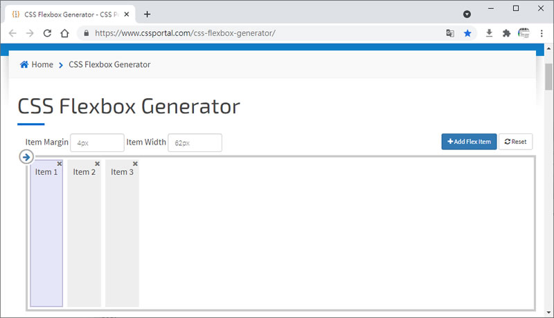 CSS Flexbox Generator 視覺化操作 Flex 屬性產生相對應的 CSS 語法