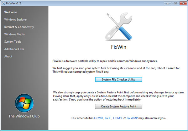 FixWin Windows Vista 及 Windows  7 系統修復軟體﹝免安裝﹞