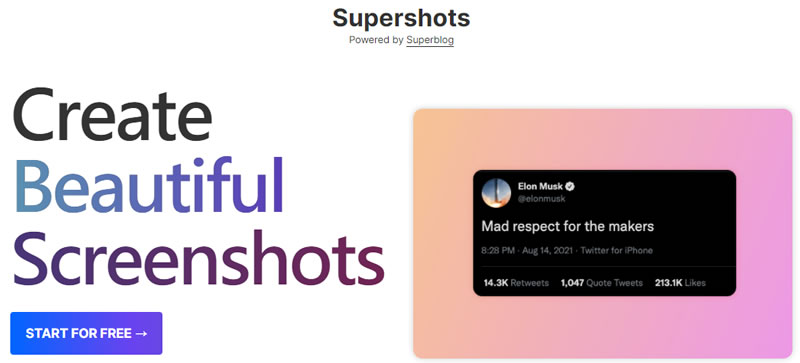 Supershots 線上幫圖片加入漸層背景和陰影效果