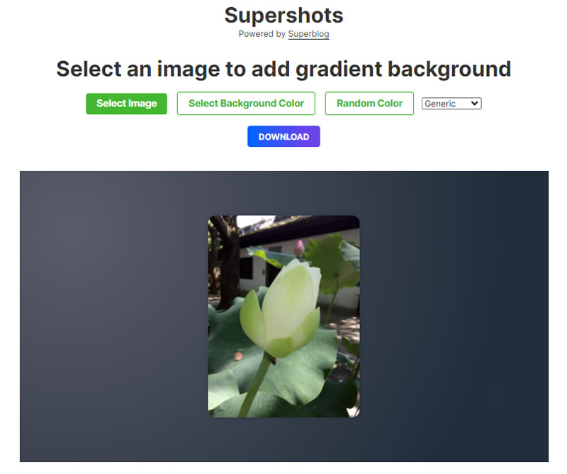 Supershots 線上幫圖片加入漸層背景和陰影效果