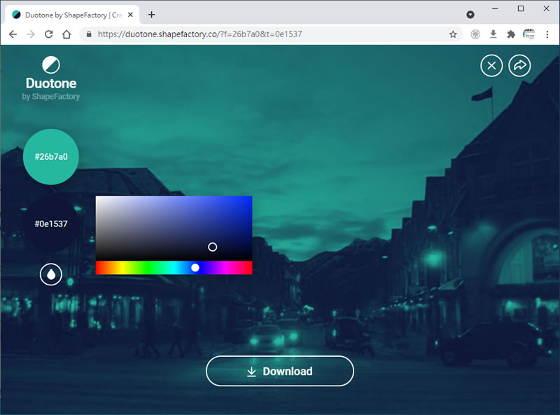 Duotones by ShapeFactory 可替圖片加入雙色調效果的免費線上服務