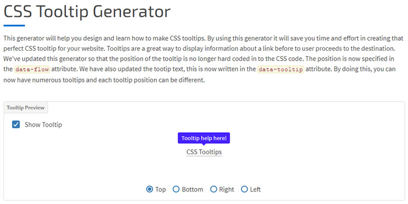 CSS Tooltip Generator 提示訊息框 CSS 語法產生器