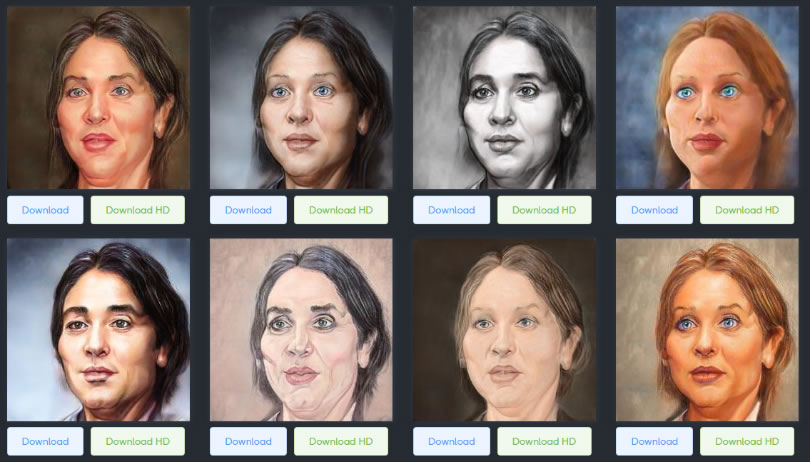 Caricaturer.io 透過 AI 產生 64 種不同風格的頭像