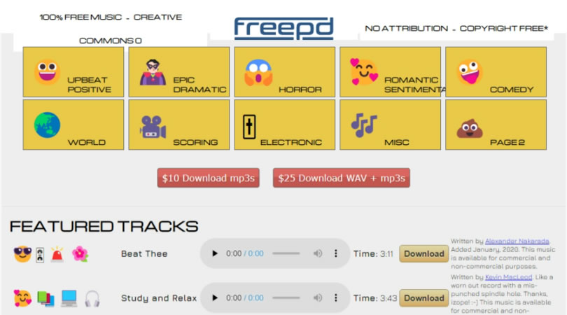 FreePD 提供不僅免費且還可商用的音效素材網站