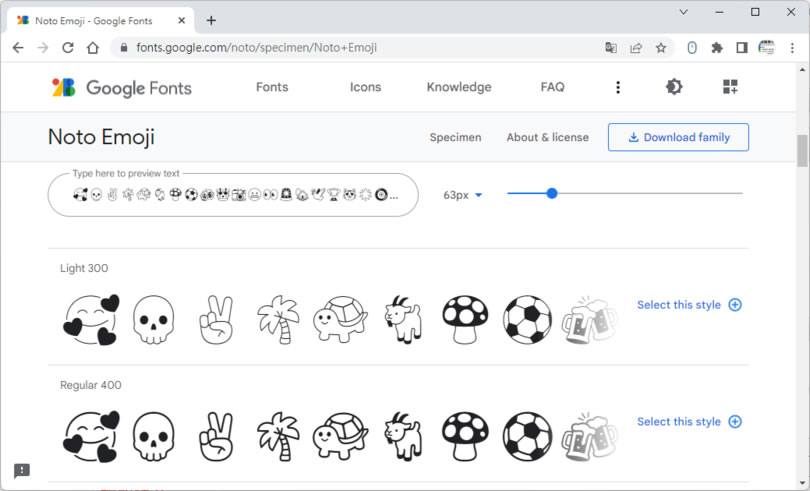 「Google Fonts」用 Noto Emoji 字型將表情符號或特殊圖示以線條輪廓來呈現