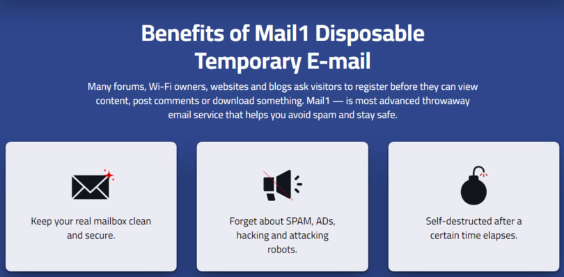 Mail1.io 提供用完就可丟棄的臨時電子郵件信箱免費服務